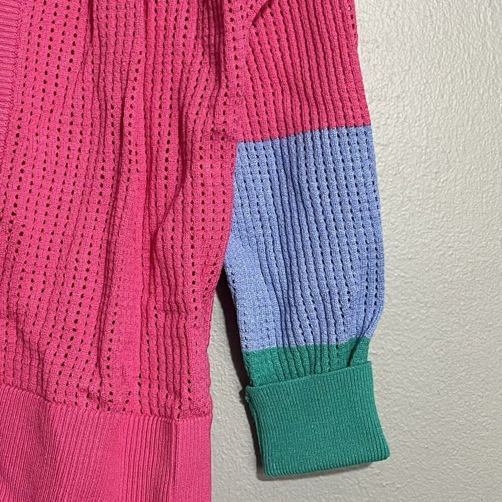 Apny Cardigan Sweater Women Size XS Pink Raspberry Waffle Mismatched Colorful - Picture 4 of 12